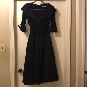 Navy Tea Length Evening Gown